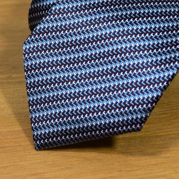 New BRIONI Blue Aqua Geometric Italy Woven Silk Neck Tie handmade in Italy $440 - Picture 7 of 13